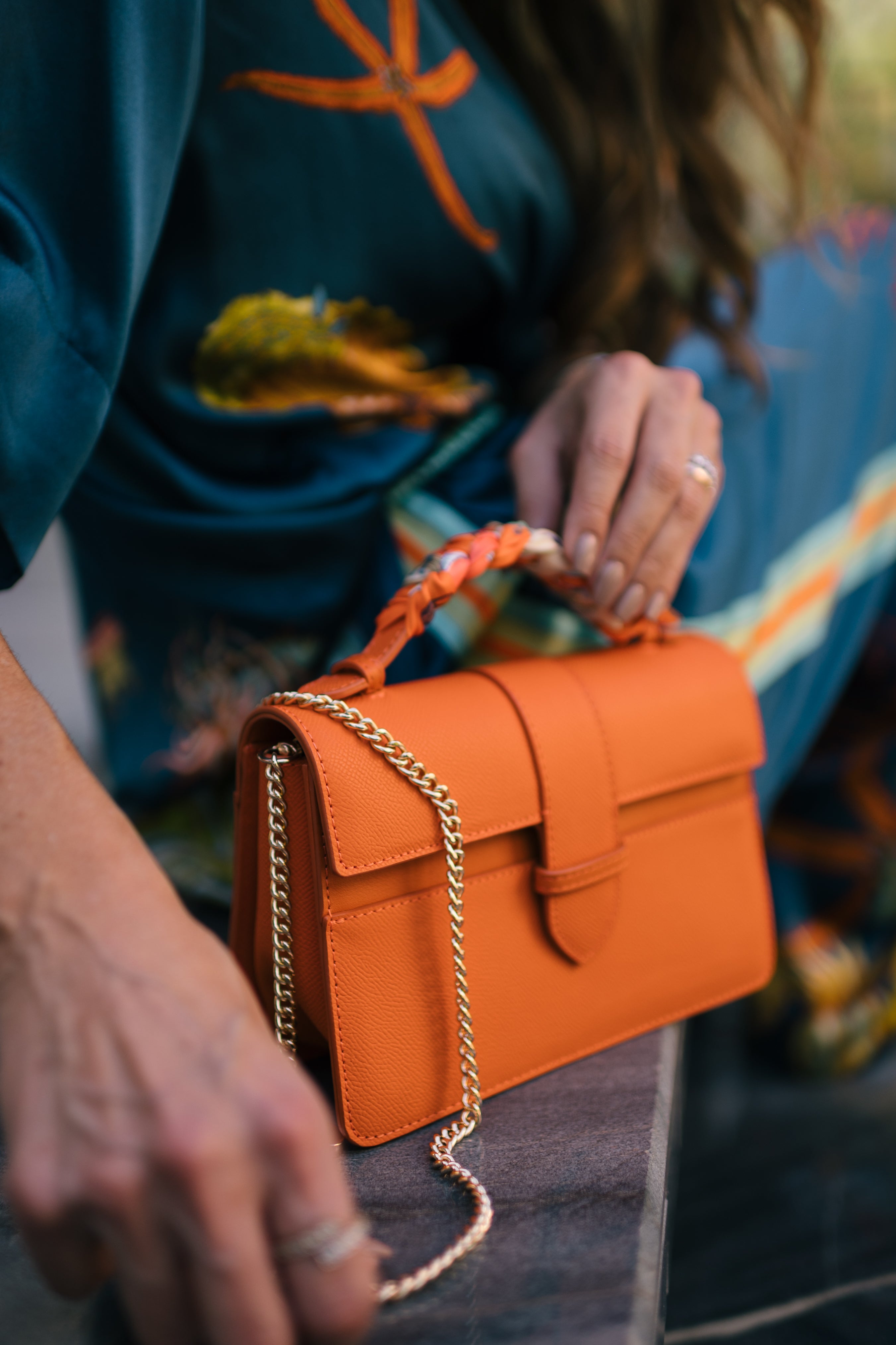 Bolsa Lille Laranja couro Epsom