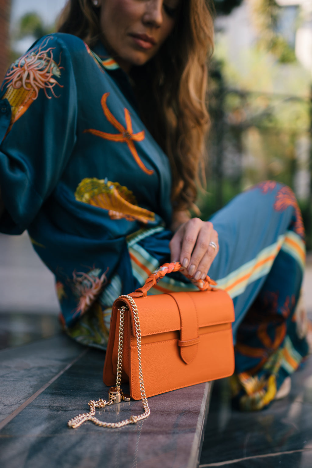 Bolsa Lille Laranja couro Epsom