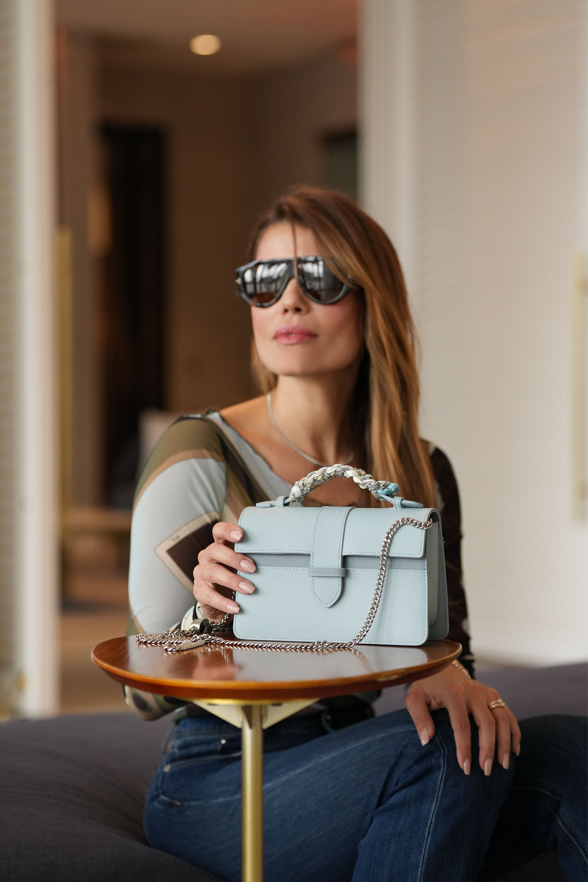 Bolsa Lille Azul couro Epsom