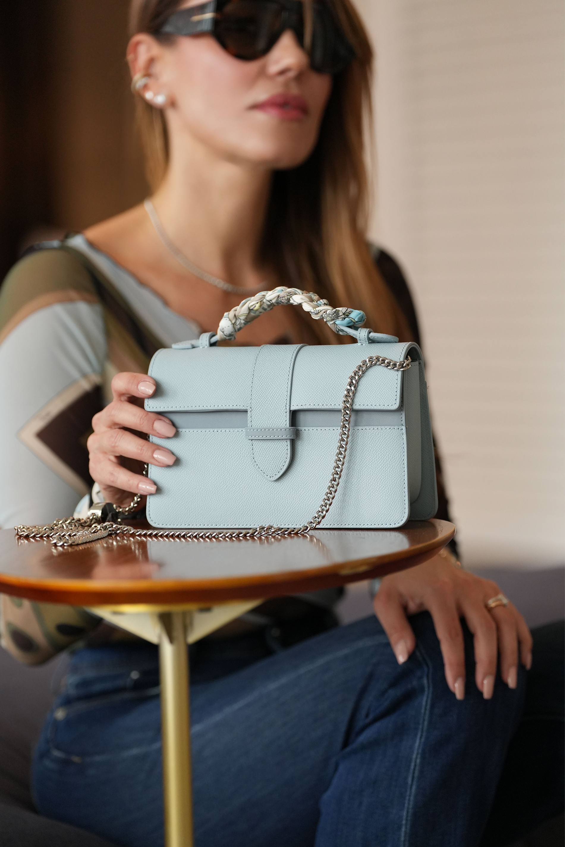 Bolsa Lille Azul couro Epsom