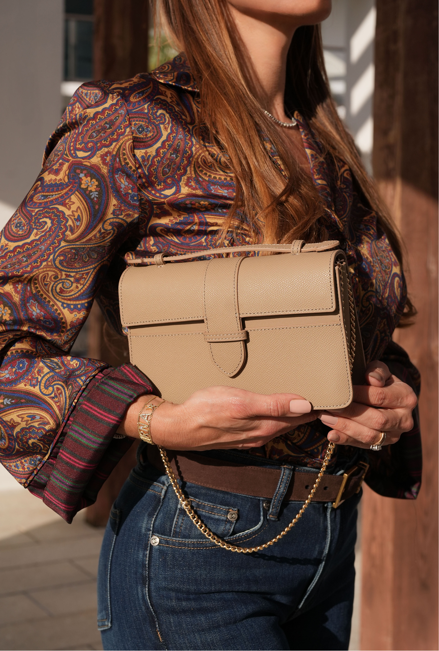 Bolsa Lille Nude couro Epsom